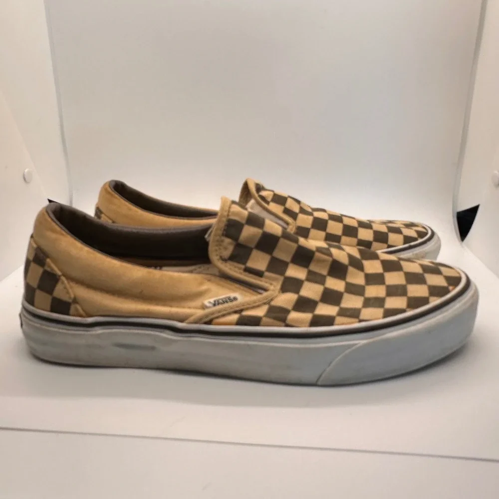 Vans Checkerboard Slip On Casual Shoes Tan Brown Mens Size‎ 8 Skateboard Beach
